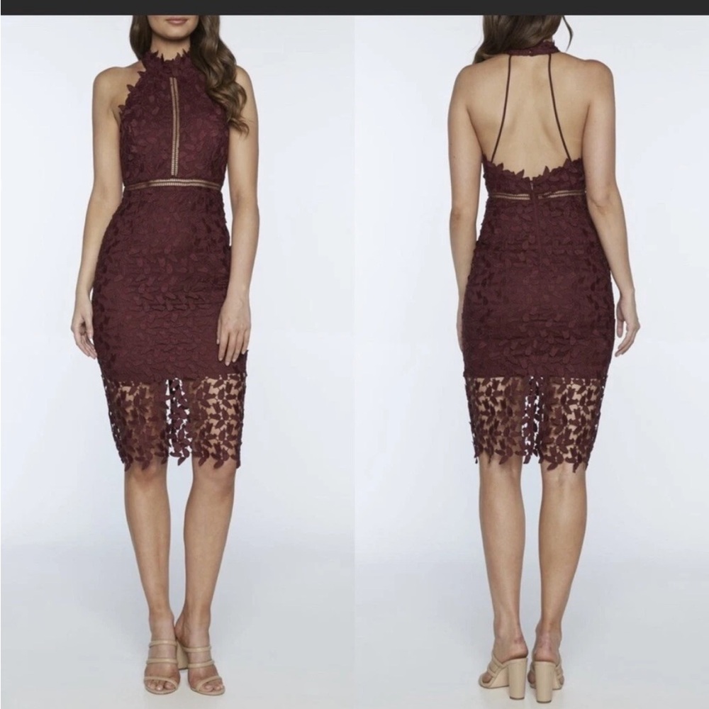 Bardot Gema Crochet Sheath Burgundy Dress